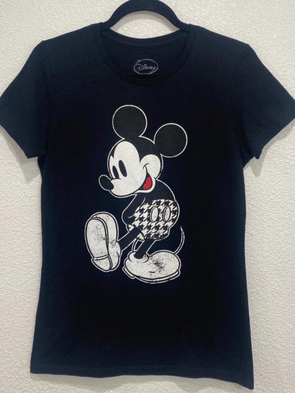 Disney Mickey Mouse Houndstooth Graphic Tee Black L - Picture 2 of 5